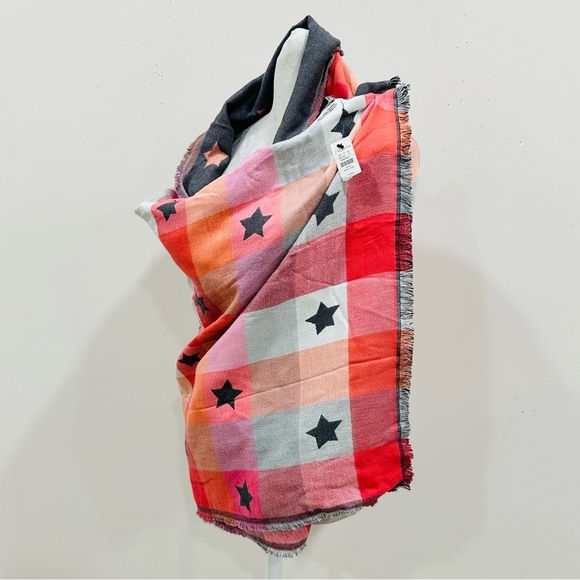 NWT Talbots scarf plaid meets stars colorful with fringe soft 27x70 - Picture 3 of 9